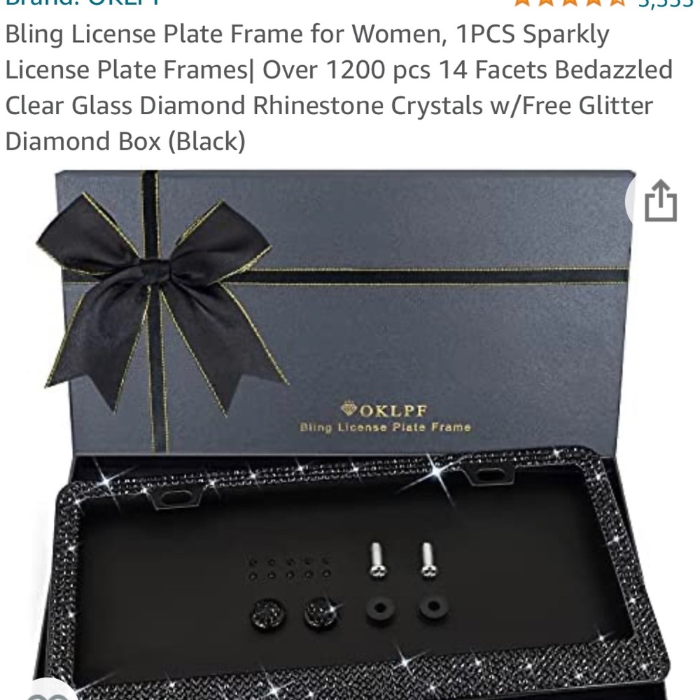 Black crystal license plate frame. Brand new!! Never used